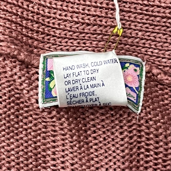 April Cornell Pearl Trim Sweater Dusty Rose Pink Open Cardigan Rayon Size Large - Picture 7 of 9
